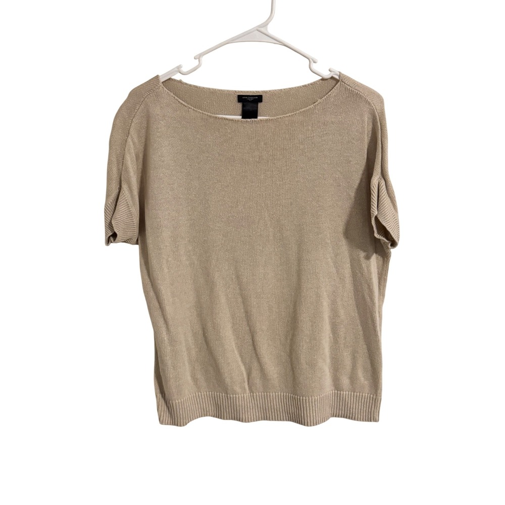 Ann Taylor Beige Short Sleeve Boat Neck Knit Sweater 303341 Tan Relaxed Fit